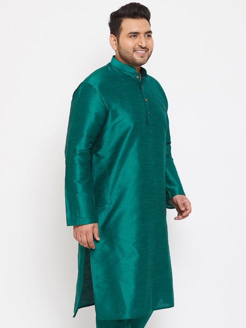 Vastramay Men's Plus Size Green Silk Blend Kurta